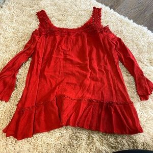 Red top with shoulders cut out
